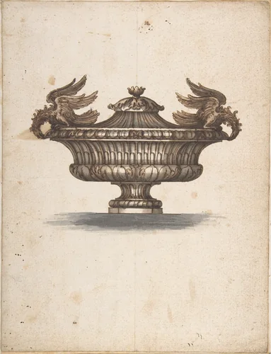 Design for a Covered Urn with Two Eagles by anonymous, drawing, 1600-1699