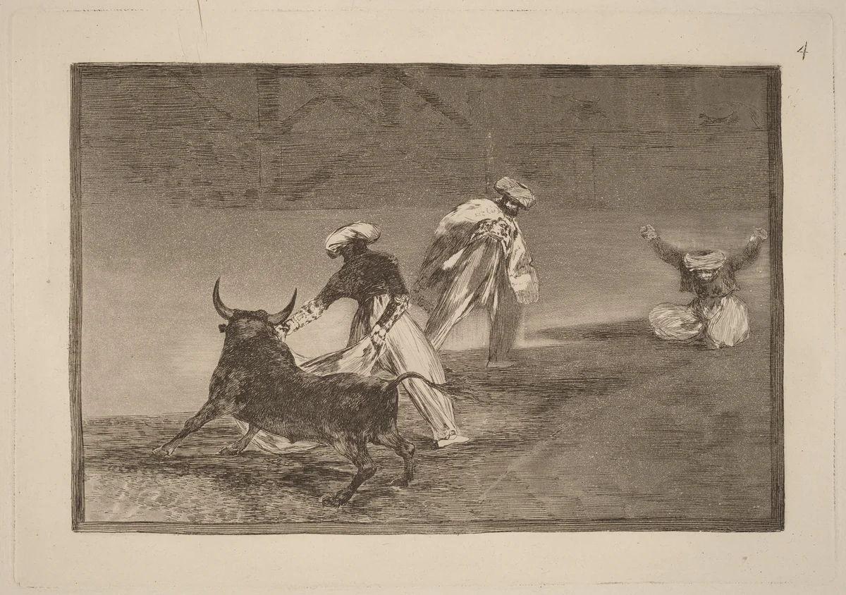 Capean otro encerrado (They Play Another with the Cape in an Enclosure) by Francisco Goya, portfolio, 1816