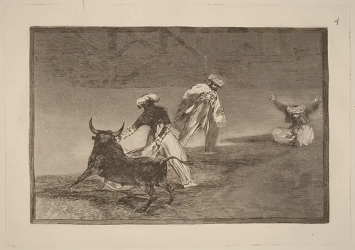 Capean otro encerrado (They Play Another with the Cape in an Enclosure) by Francisco Goya, portfolio, 1816