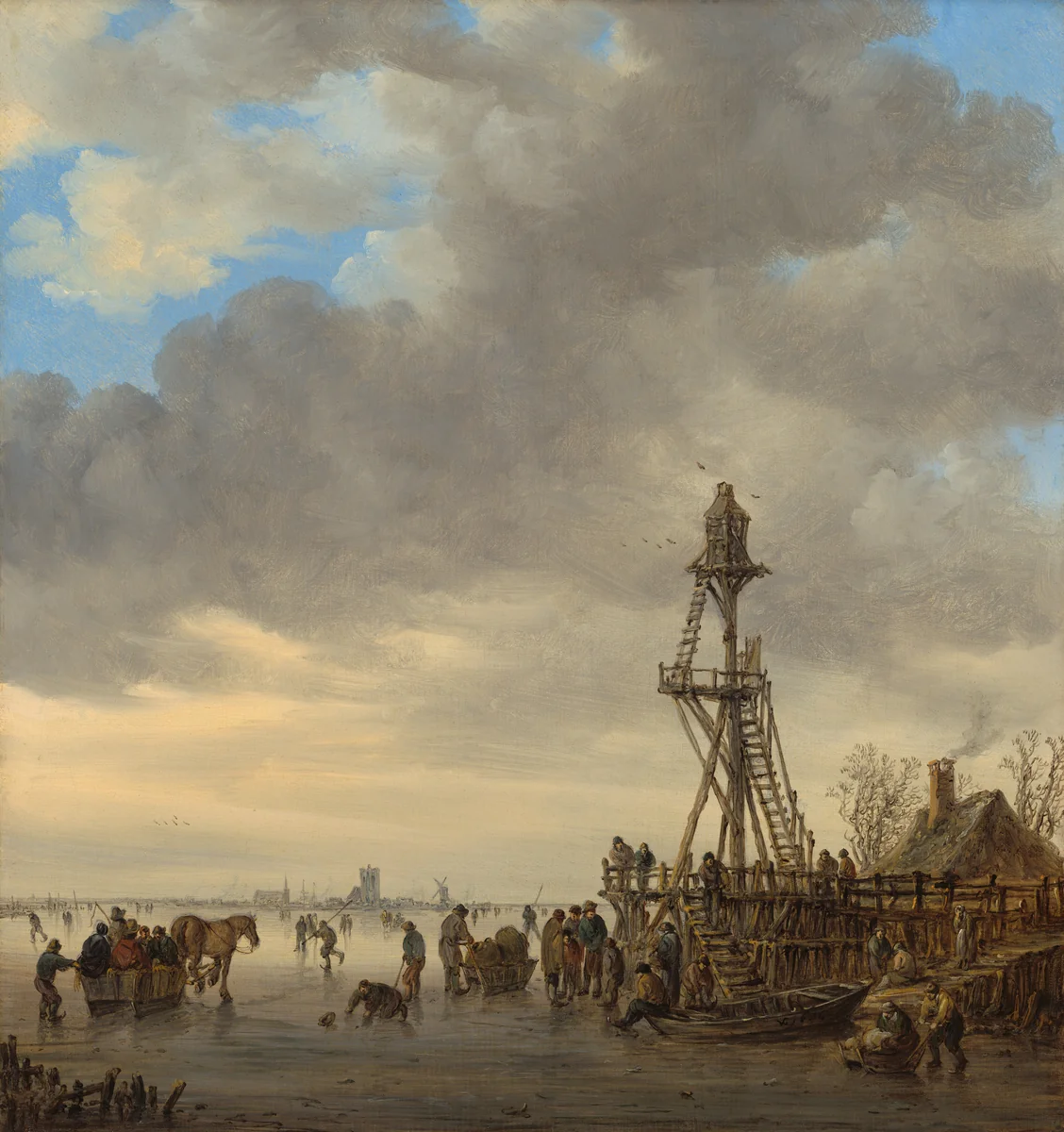 Ice Scene near a Wooden Observation Tower by Jan van Goyen, painting, 1646