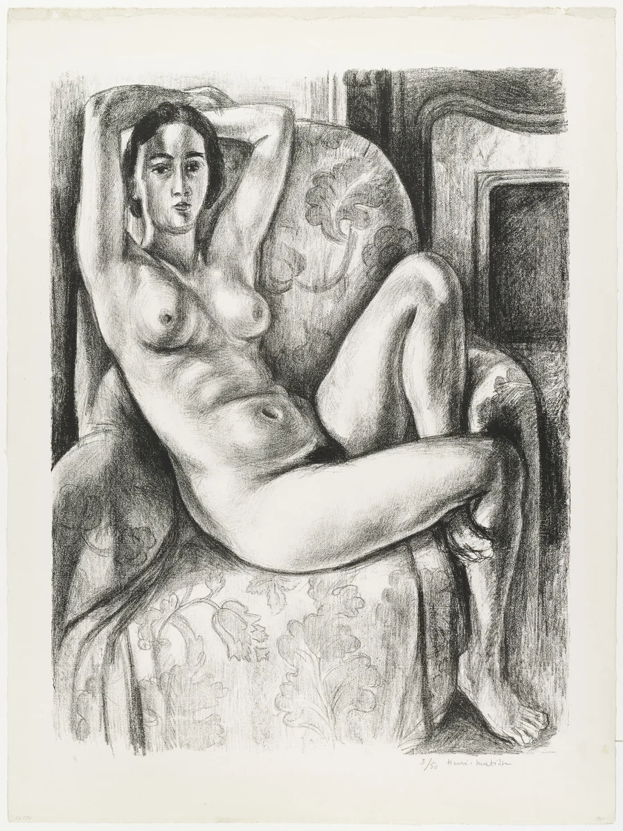 Nude with Blue Cushion Beside a Fireplace (Nu au coussin bleu à coté d'une cheminée) by Henri Matisse, print, 1925