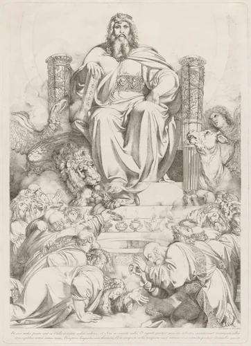 Et ecce sedes posita erat in coelo... (God the Son in Majesty on the Throne Surrounded by the Four Creatures and Worshipped by the Twenty-four Elders) by Luigi Sabatelli, print, 1809-1810