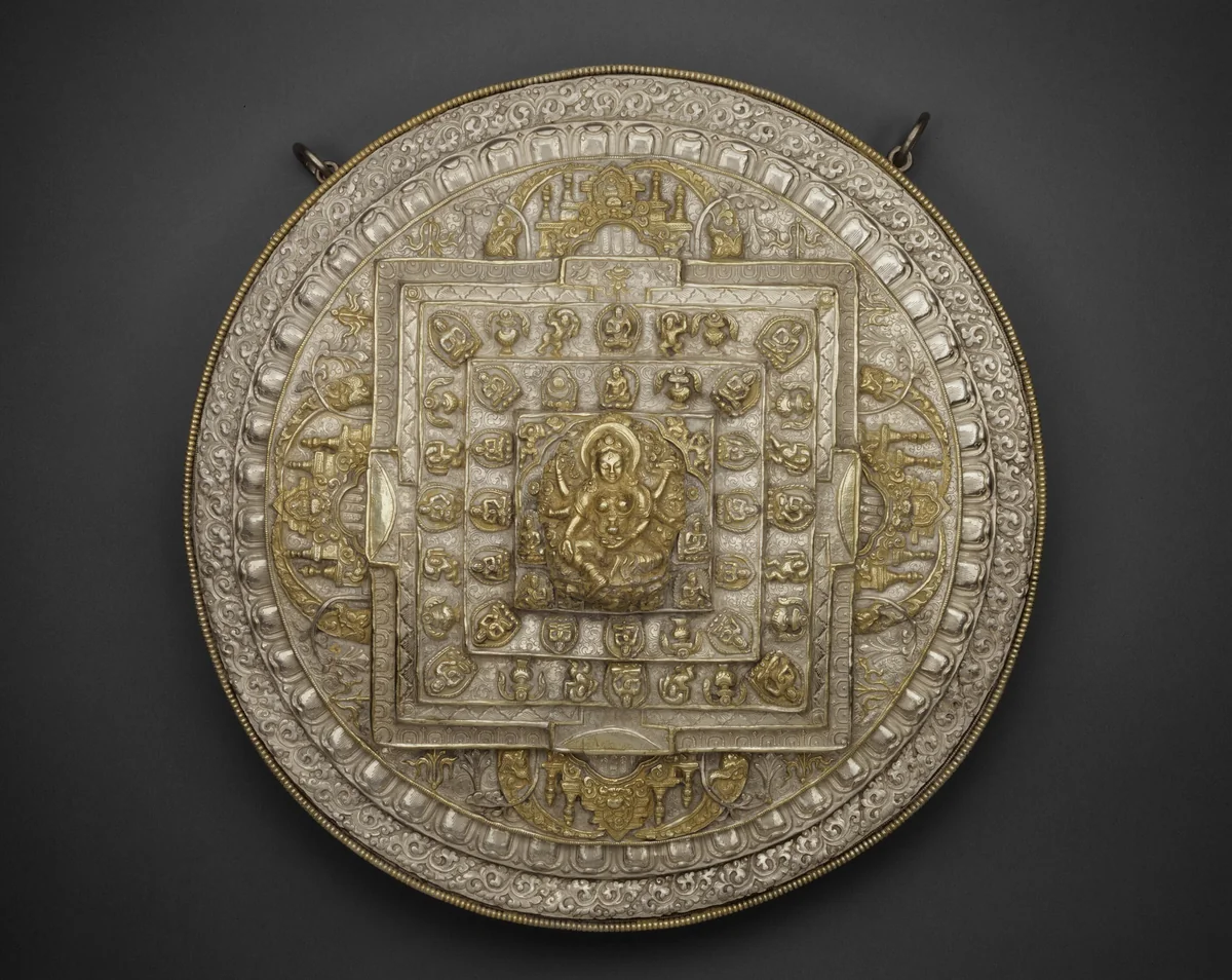 Tiered Offering Mandala of the Goddess of Wealth (Vasudhara) by Nepal, metalwork, 1801-1900