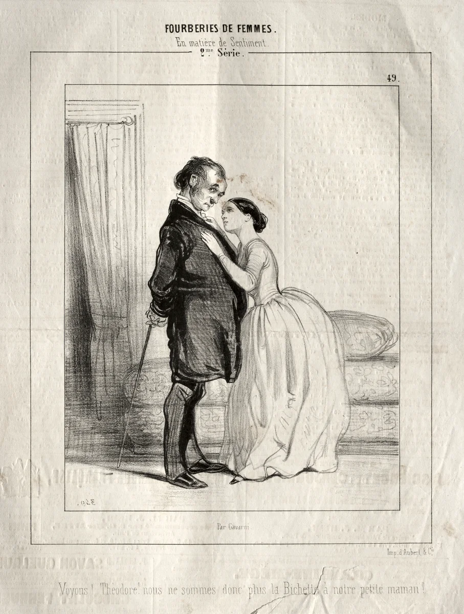 Fourberies de Femmes: En matière de sentiment by Paul Gavarni, print, 1842