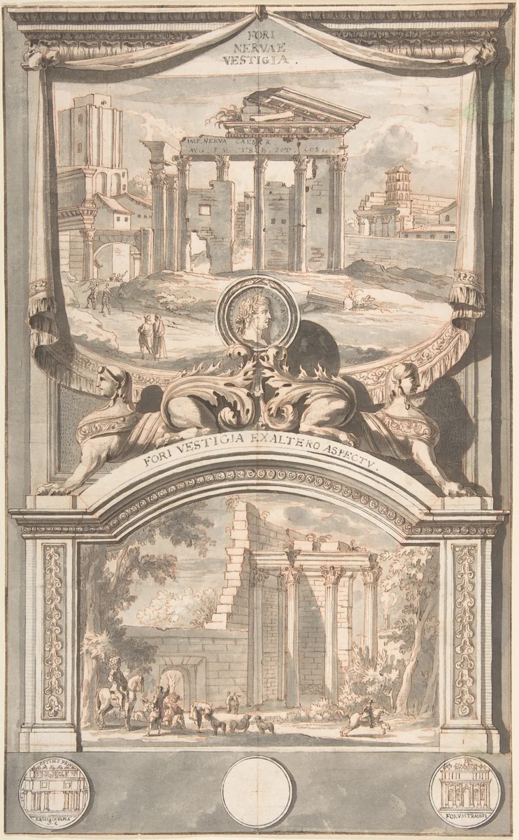 Ruins of the Forum of Nerva (above) and Another View of the Ruins (below) by Jan Goeree, drawing, 1690-1704