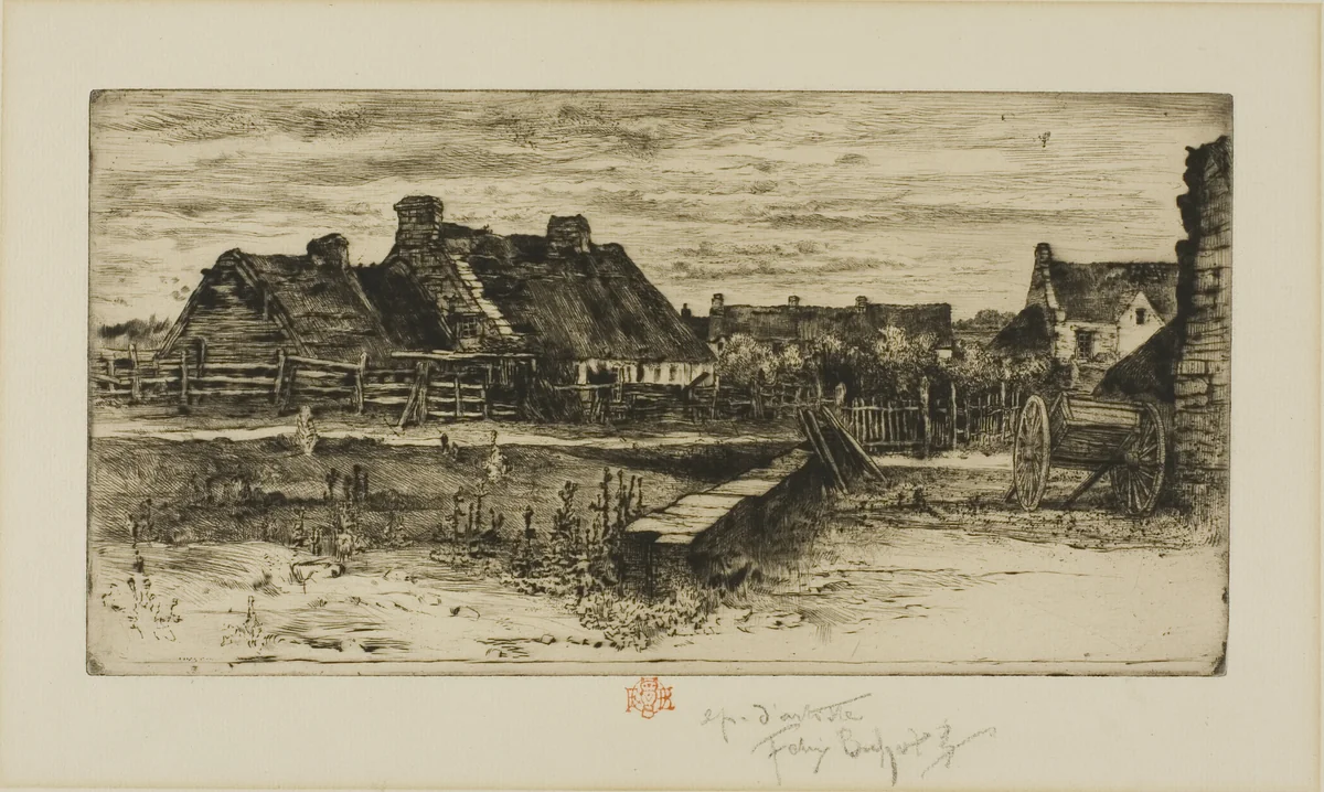 The Large Thatched Cottages by Félix Hilaire Buhot, print, 1881