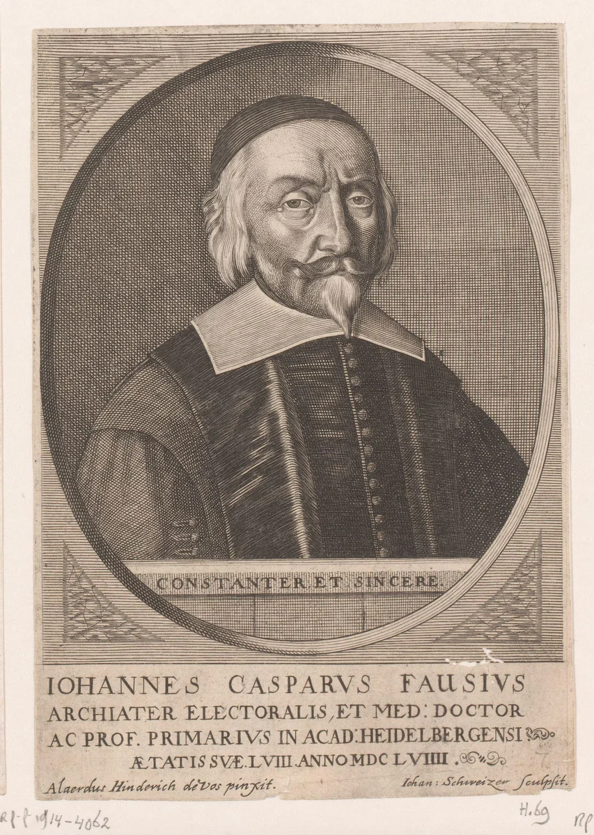 Portret van Johann Caspar Fausius by Johann Schweizer, print, 1660