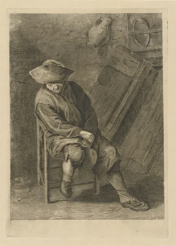 Zittende boer met kruik by Pieter de Mare, print, 1768-1796