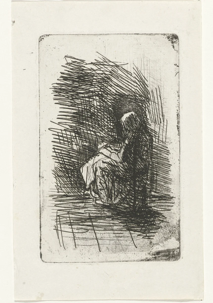 Zittende vrouw by Jozef Israëls, print, 1835-1888