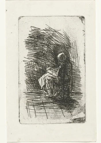 Zittende vrouw by Jozef Israëls, print, 1835-1888