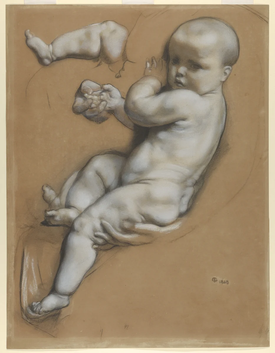 Studies of a baby by Frederick Goodall, drawing, 1868