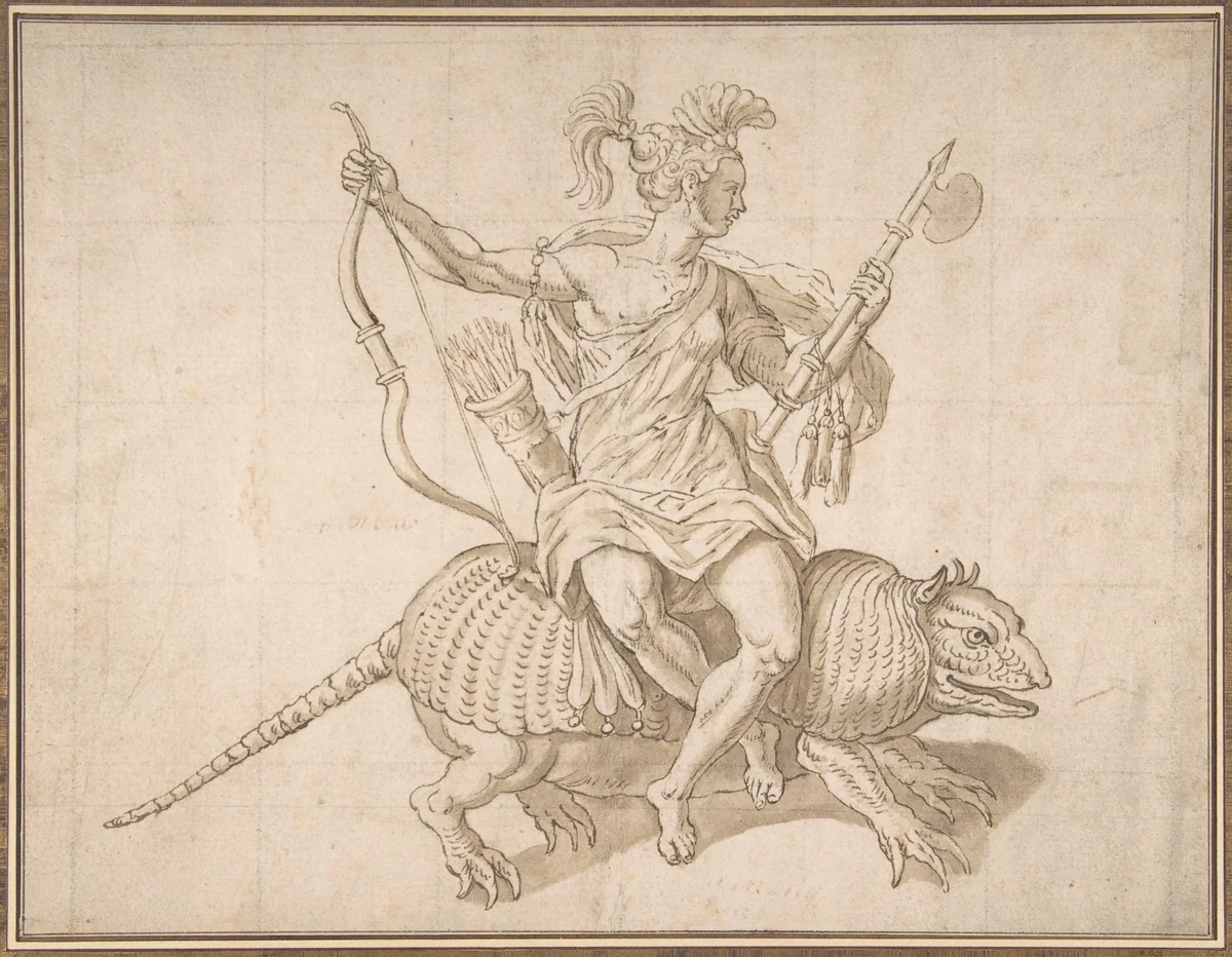 Allegory of America, from "The Four Continents" by anonymous, drawing, 1500-1600