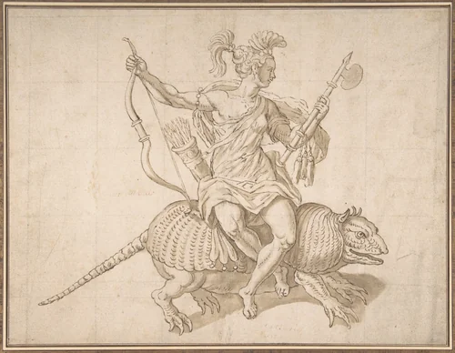 Allegory of America, from "The Four Continents" by anonymous, drawing, 1500-1600