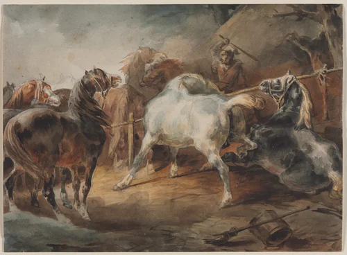 Fighting Horses by Théodore Géricault, drawing, 1815-1825