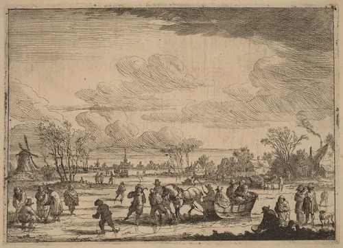 Ice Sleighs by Peeter Bout, print, 1658-1719