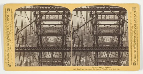 Looking through the Ferris Wheel, near the top, from the series "Chicago and Vicinity" by Henry Hamilton Bennett, photograph, 1893