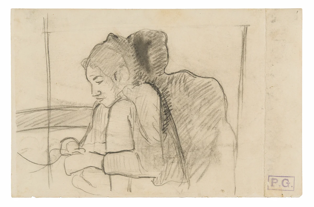 Seated Tahitian Woman (recto), Sketches of Roosters and Chickens (verso) by Paul Gauguin, drawing, 1891-1893