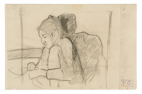 Seated Tahitian Woman (recto), Sketches of Roosters and Chickens (verso) by Paul Gauguin, drawing, 1891-1893