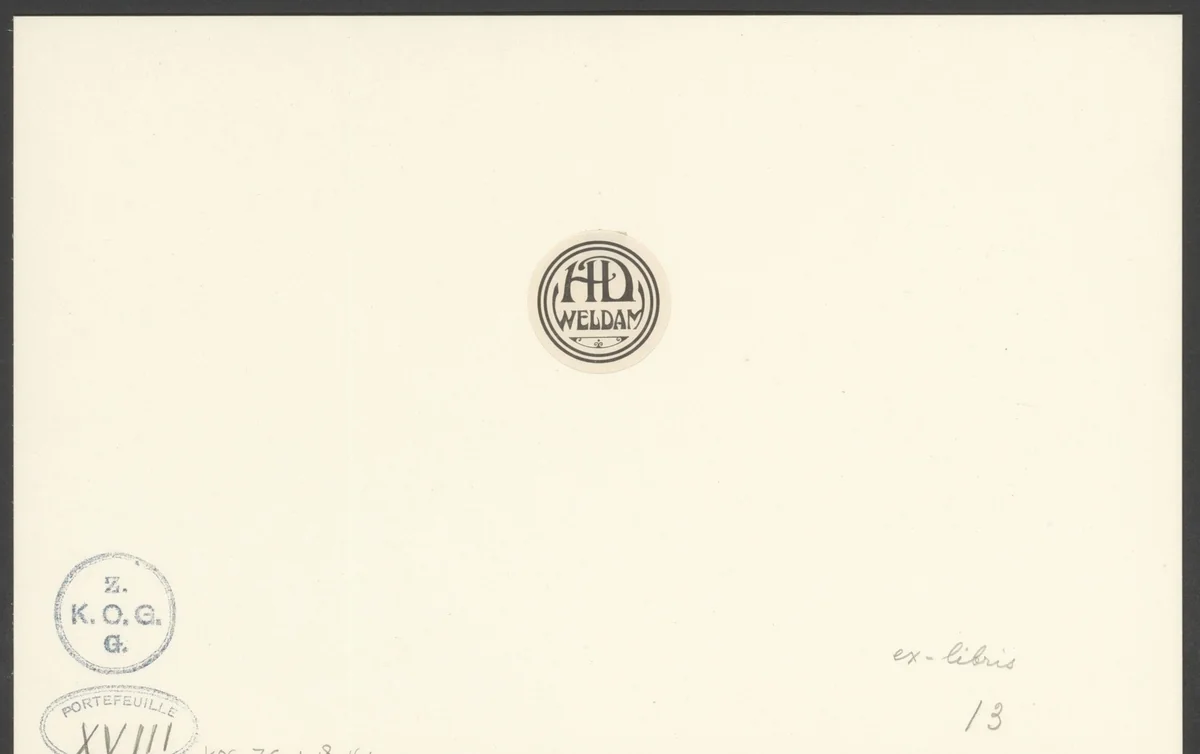 Ex libris van H.D. Weldam by anonymous, print, 1893