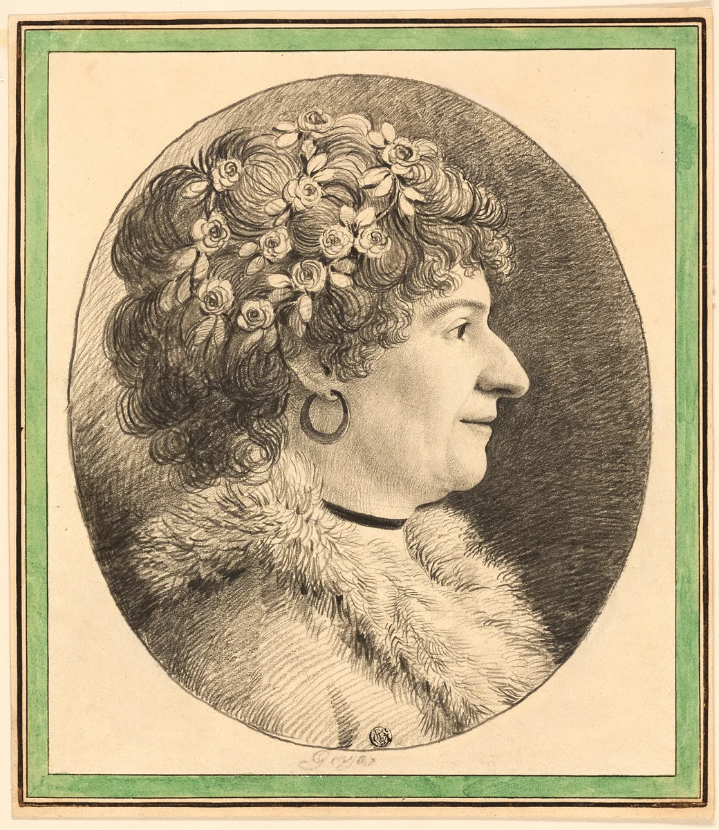Profile Bust of a Woman with Flowers in Her Hair by Unknown Artist, drawing, 1750-1850
