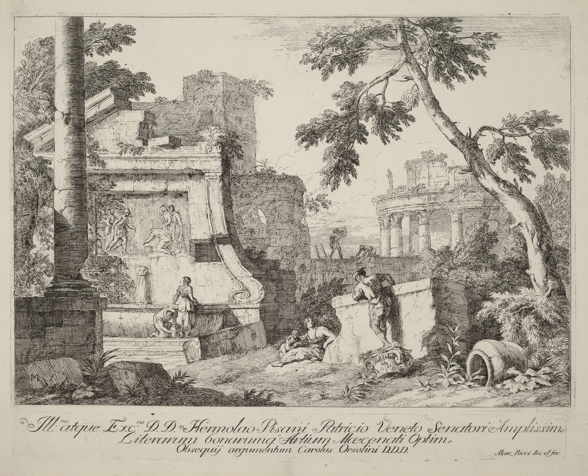 Landscape with Ruins by Marco Ricci, print, 1676-1729