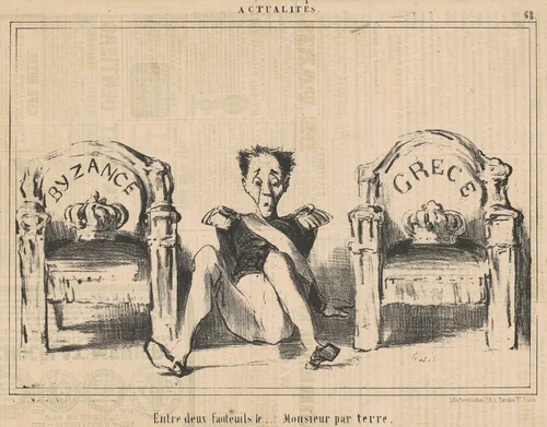 Entre deux fauteuils le ...monsieur par terre by Honoré Daumier, print, 1854