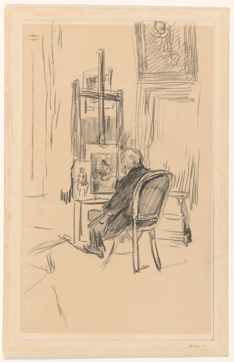 Jozef Israels in zijn atelier by Isaac Israels, drawing, 1875-1924