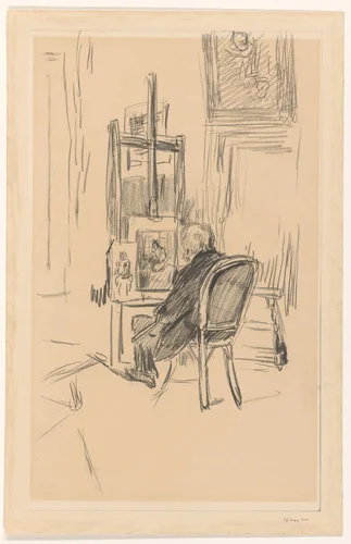 Jozef Israels in zijn atelier by Isaac Israels, drawing, 1875-1924