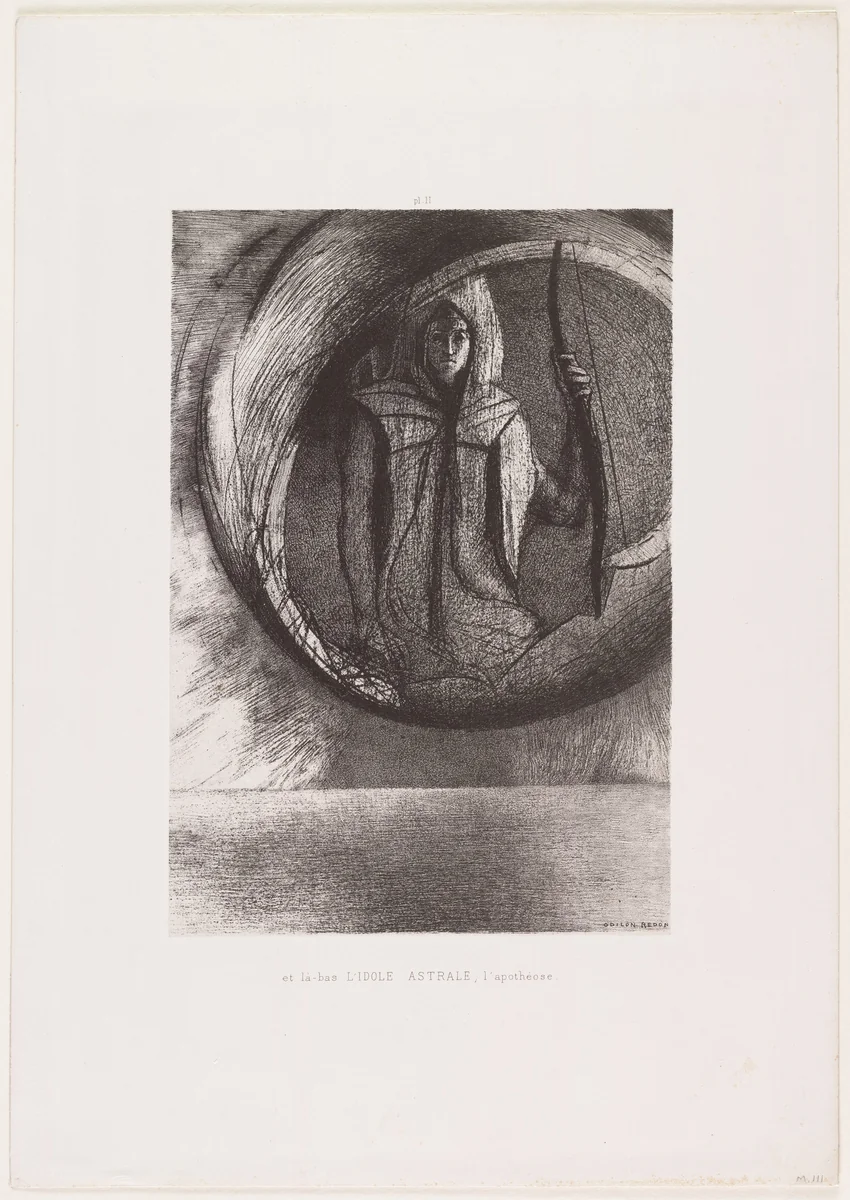 And Beyond, the Astral Idol, the Apotheosis (Et là-bas l'idole astrale, l'apothéose) from Dreams (Songes) by Odilon Redon, print, 1891