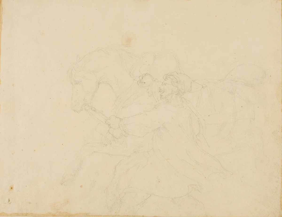 Stable Boy Running Beside a Draught Horse by Jean Louis André Théodore Géricault, drawing, 1818-1819