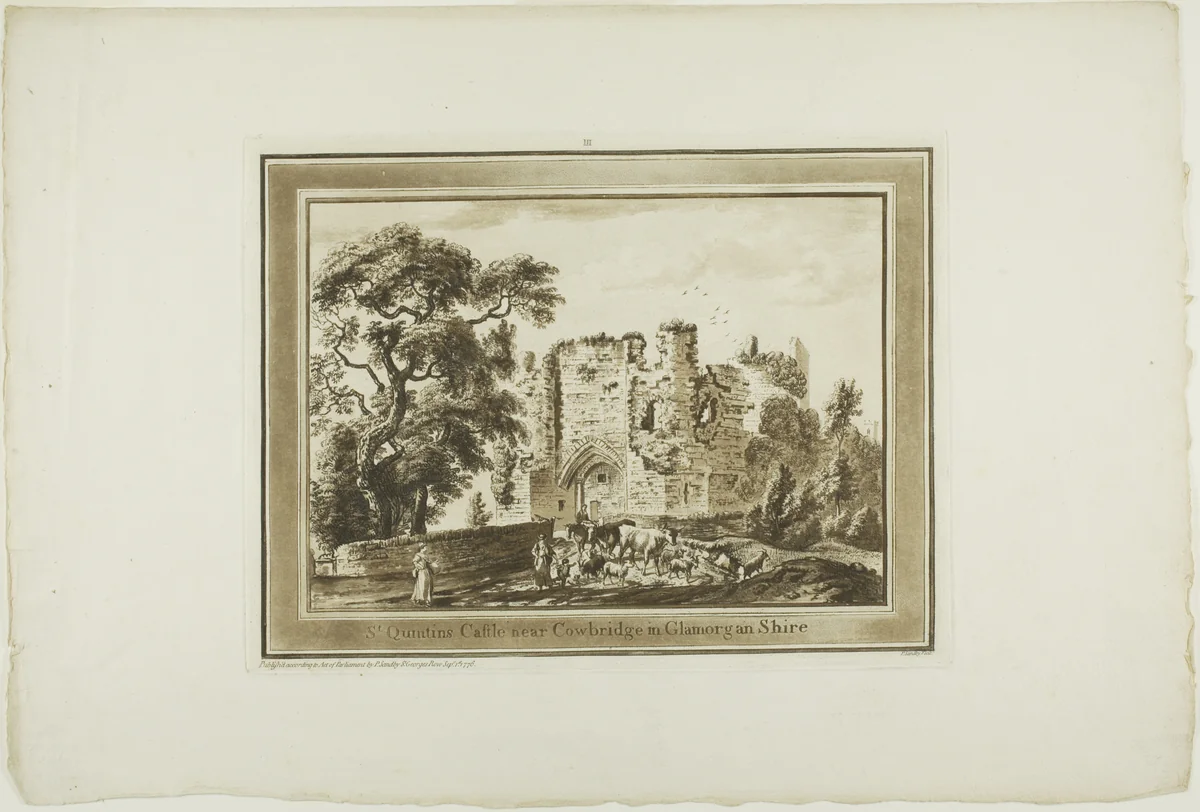 St Quintin's Castle near Cowbridge in Glamorgan Shire, plate three from Twelve Views in South Wales by Paul Sandby, print, 1775