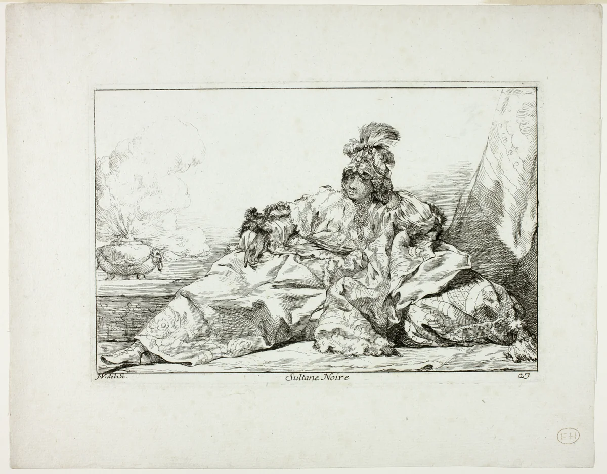 Sultane Noire, plate 27 from Caravanne du Sultan à la Mecque by Joseph-Marie Vien, print, 1748