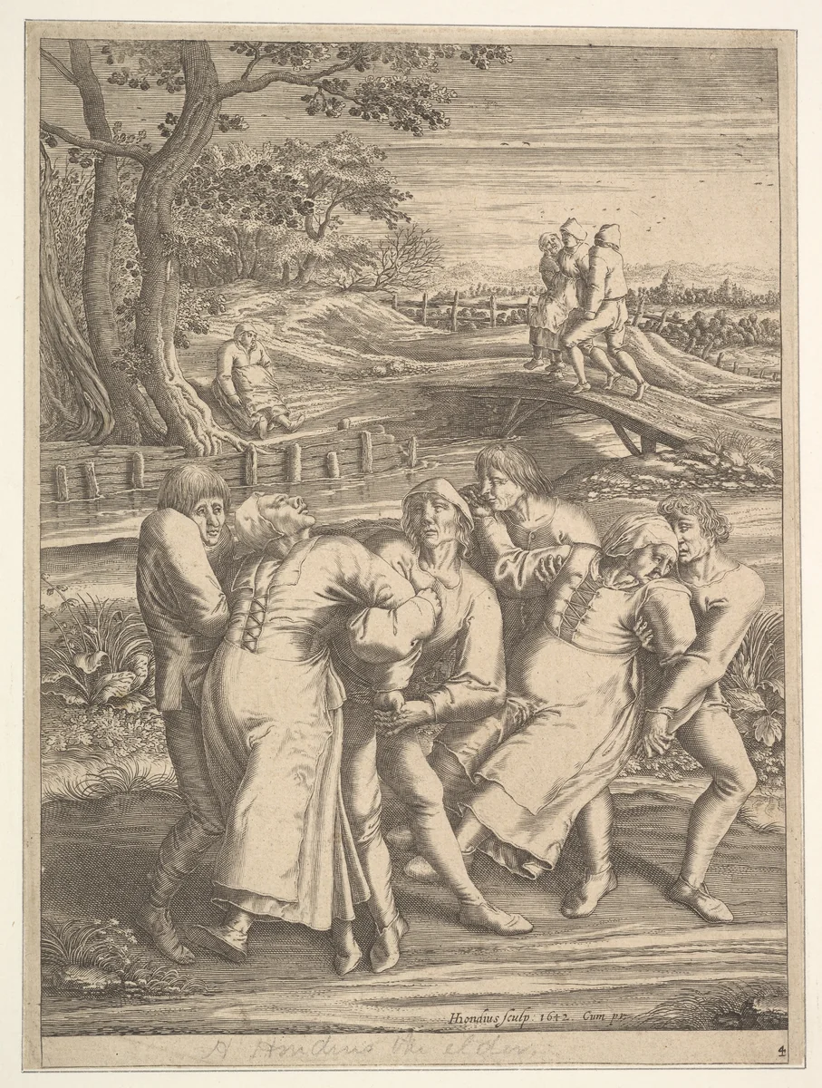 Epileptics Walking to the Left by Hendrick Hondius, print, 1642