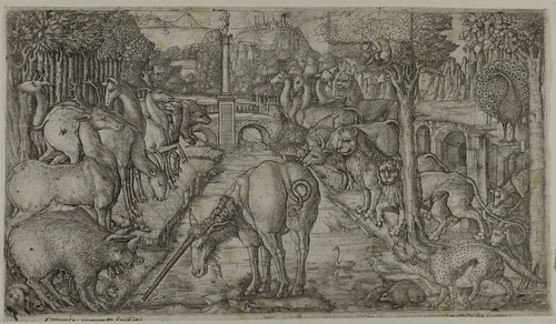 The Unicorn Purifying a Source by Jean Duvet, print, 1505-1570