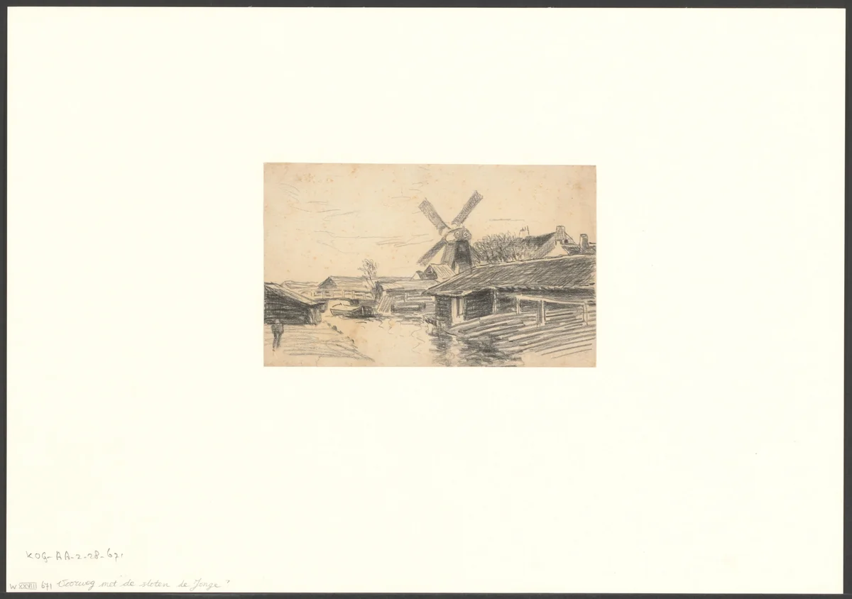 Gezicht op de Voorweg en een molen by Anthonie van Teijn, drawing, 1873-1943
