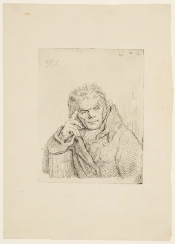 An old man in a fur coat sitting on a chair by Pieter Christoffel Wonder, print, 1814