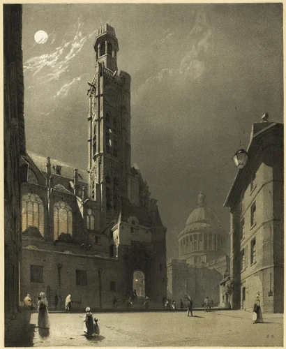 St. Etienne du Mont and the Pantheon, Paris by Thomas Shotter Boys, print, 1839