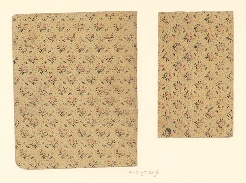 Twee bladen met strooipatroon van bloemtakje op puntenfond by anonymous, print, 1750-1900