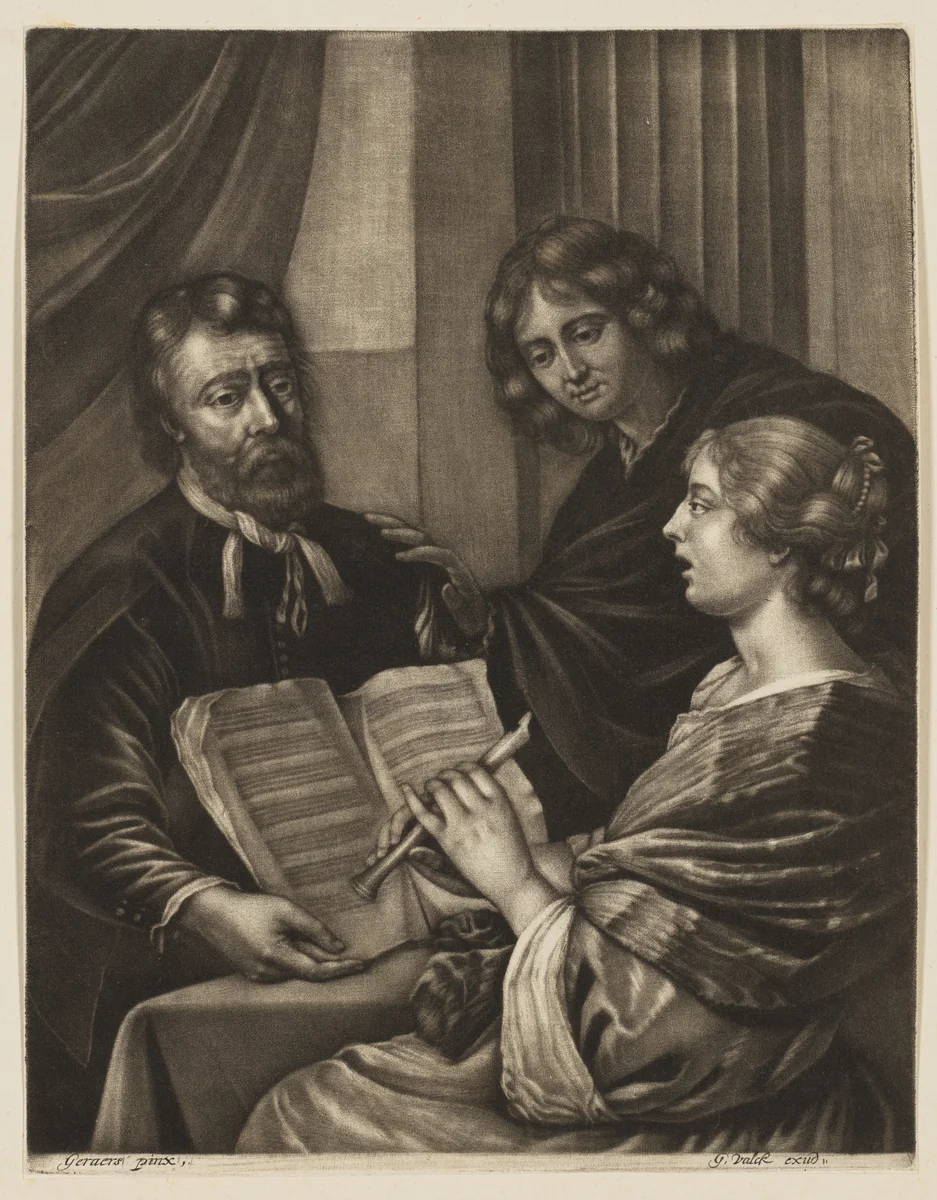 The Flute Lesson by Wallerant Vaillant, print, 1640-1677