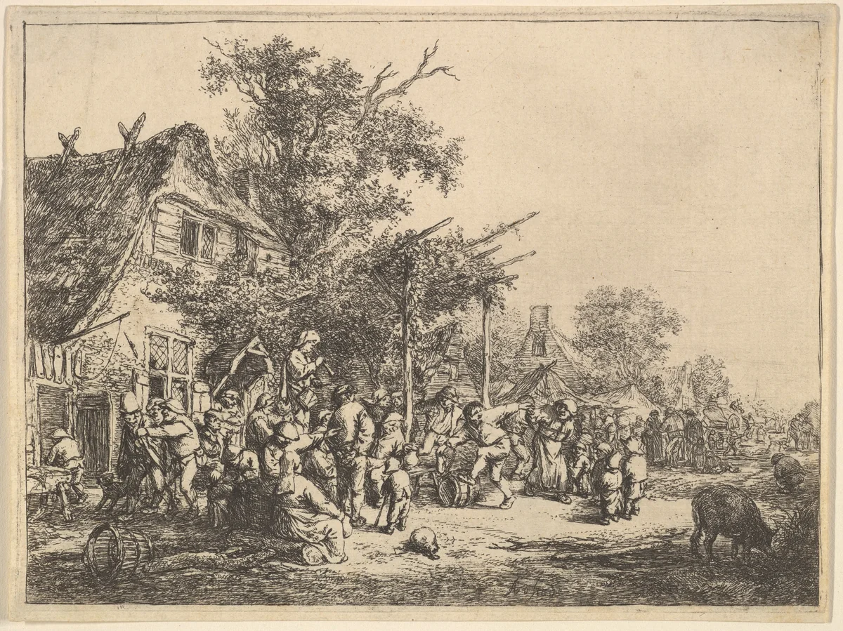Dance Under the Trellis by Adriaen van Ostade, print, 1610-1685
