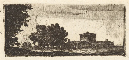 Trees with a Low Building by John Clerk, print, 1765-1775