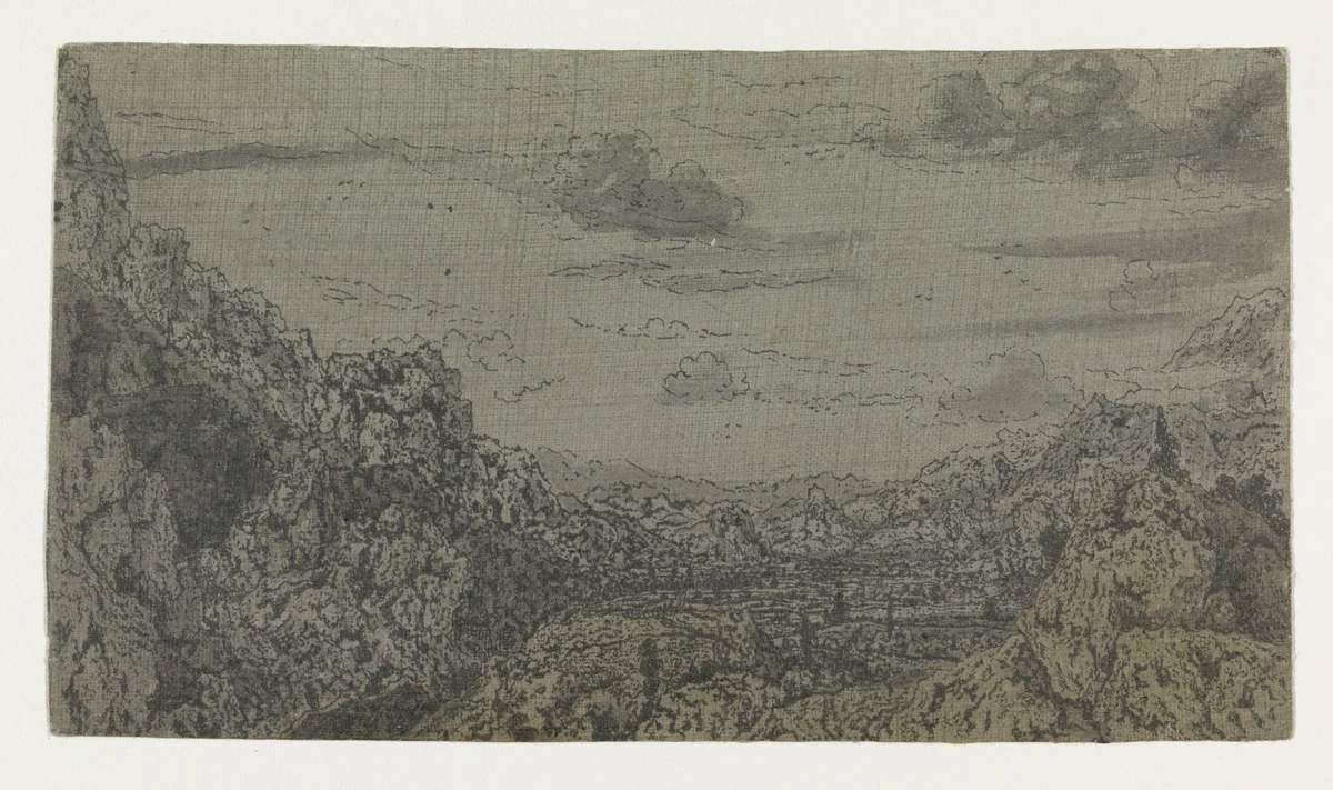 Dal omringd door bergen by Hercules Segers, print, 1625-1630