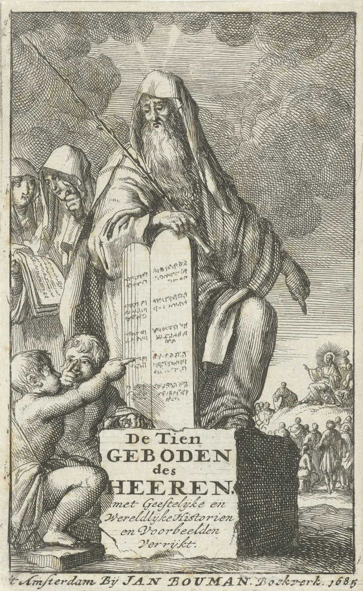 Mozes met de tafelen der wet by Jan Luyken, print, 1685