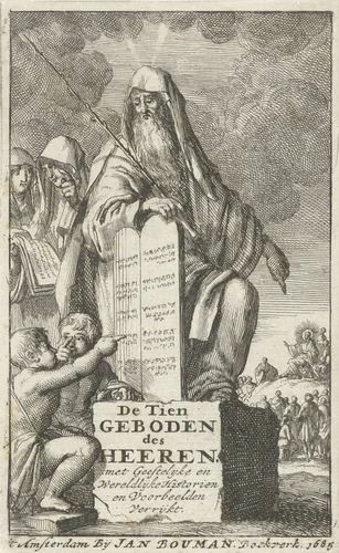 Mozes met de tafelen der wet by Jan Luyken, print, 1685