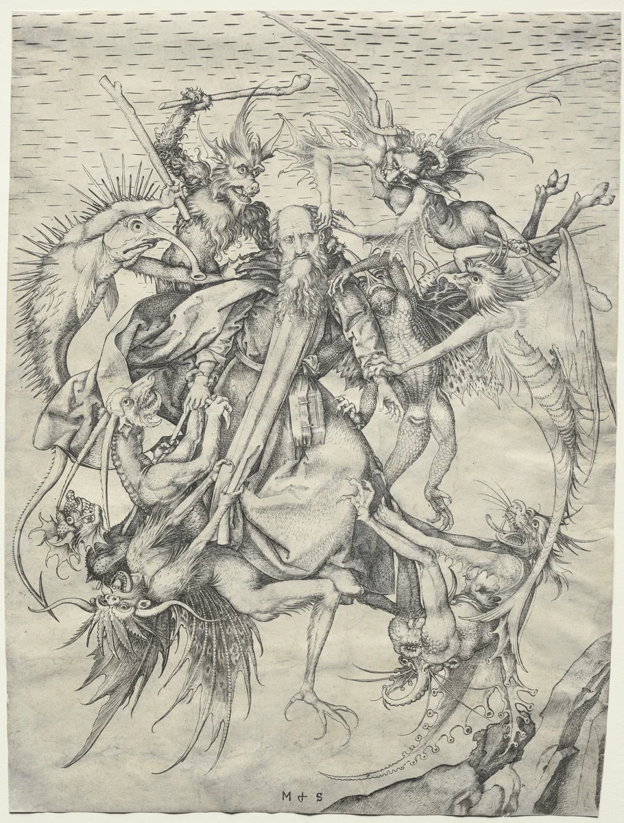 The Temptation of St. Anthony by Martin Schongauer, print, 1465-1480