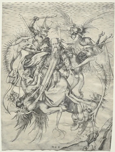 The Temptation of St. Anthony by Martin Schongauer, print, 1465-1480