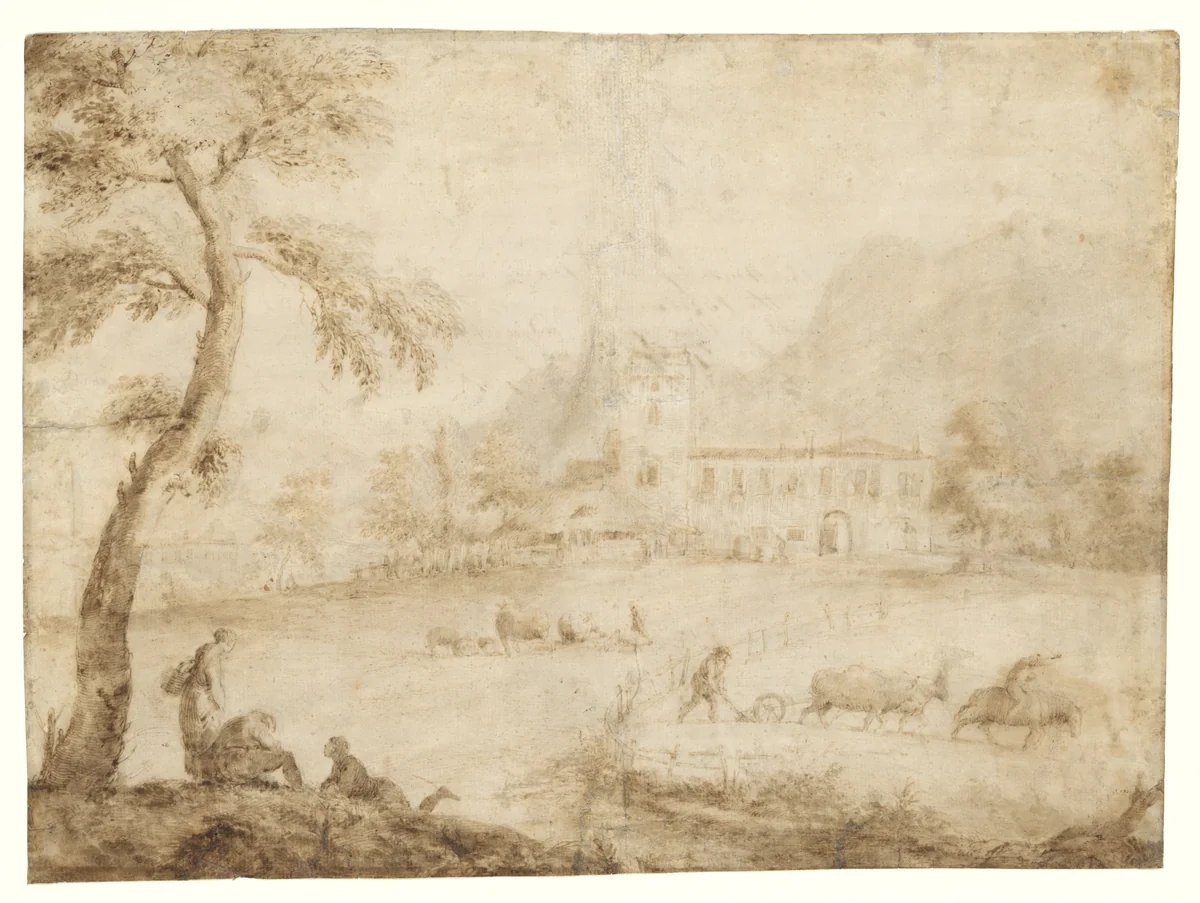 The House of Marco Ricci in the Bellunese by Marco Ricci, drawing, 1726