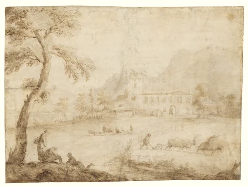 The House of Marco Ricci in the Bellunese by Marco Ricci, drawing, 1726
