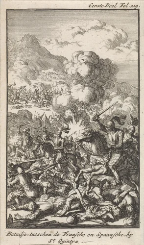 Slag van Saint-Quentin, 1559 by Jan Luyken, print, 1699
