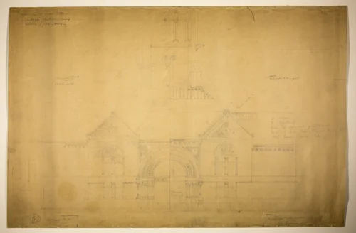 Proposed Fine Arts Museum, World's Columbian Exposition, Chicago, Illinois, Entrance Elevation by John Wellborn Root, drawing, 1885-1895
